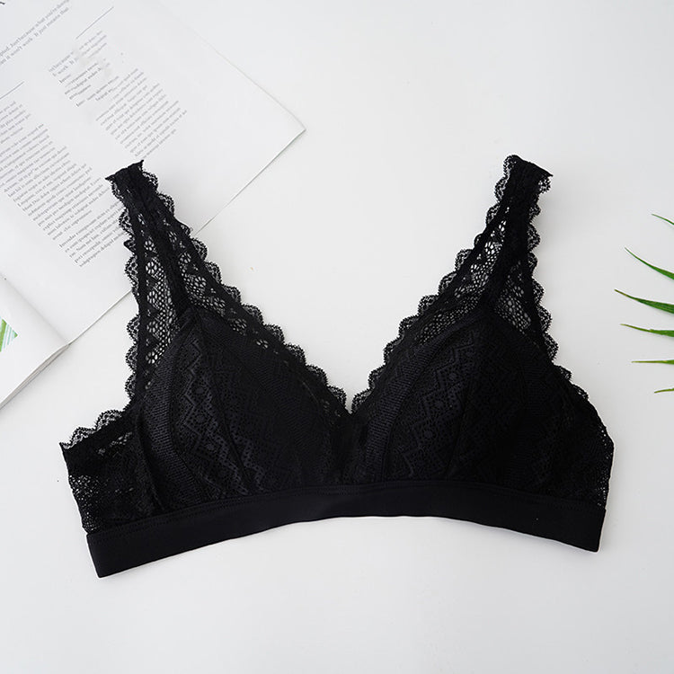 Wireless Romantic Breathable Triangle Lace Mulberry Silk Bras [SKBR0041]