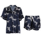 16Momme Pure Mulberry Silk Short Sleeves Notch Collar Printing Pajamas Set [SKPA0031]
