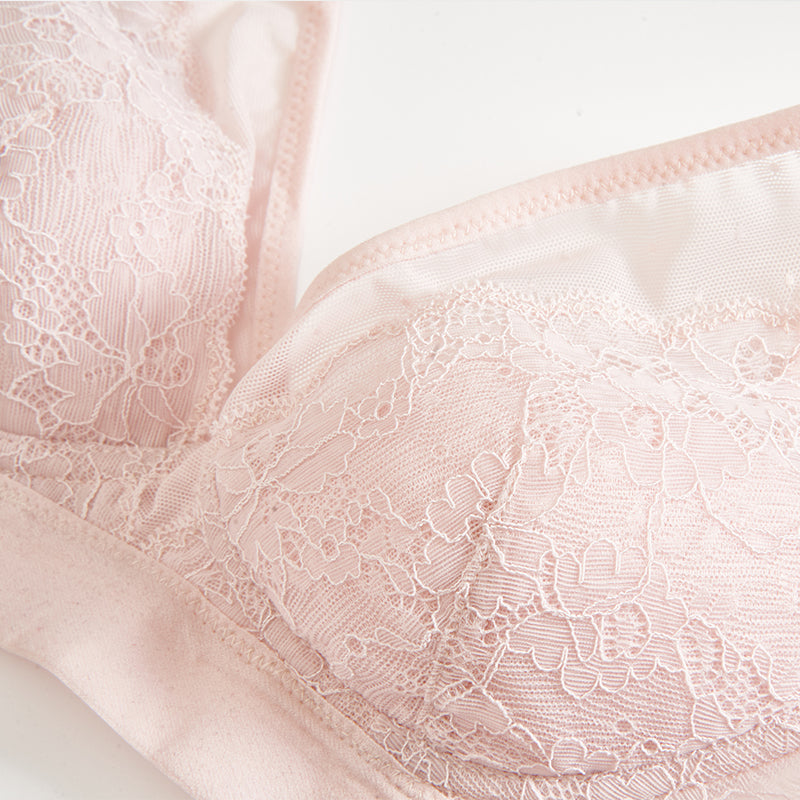 Wireless Romantic Gathered 3/4 Cup Lace Mulberry Silk Bras [SKBR0028]
