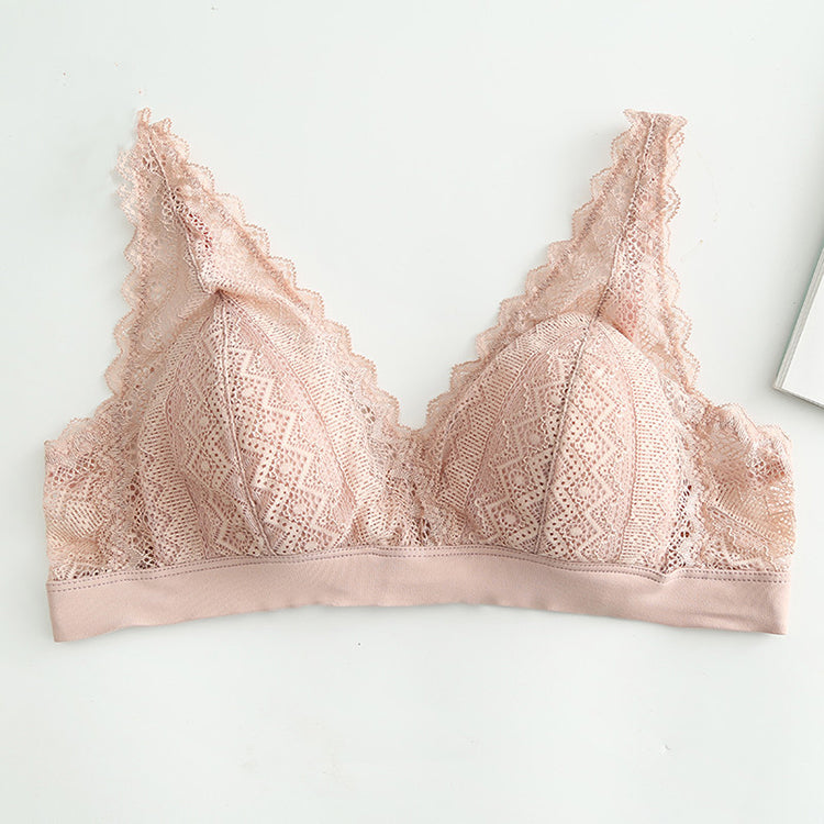 Wireless Romantic Breathable Triangle Lace Mulberry Silk Bras [SKBR0041]