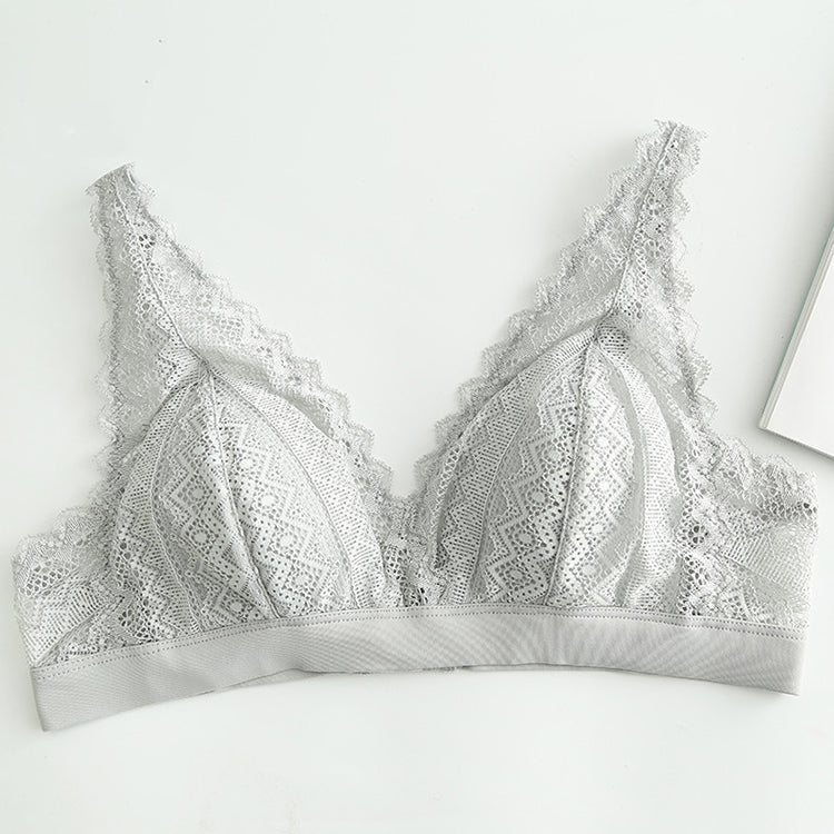 Wireless Romantic Breathable Triangle Lace Mulberry Silk Bras [SKBR0041]