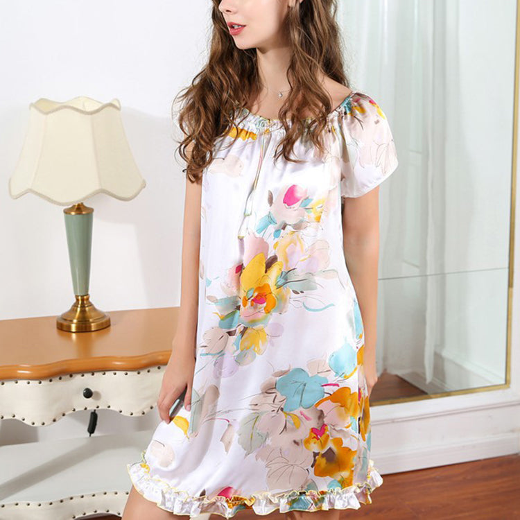 16Momme Pure Mulberry Silk Sweet Mini Printing Sleepshirt [SKSH0037]