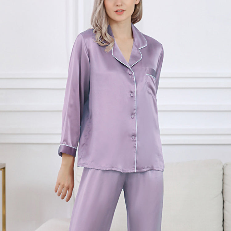 16Momme Pure Mulberry Silk Long Sleeves Notch Collar Pajamas Set [SKPA0027]