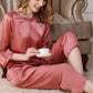 16Momme Pure Mulberry Silk Long Sleeves Round Collar Lace Pajamas Set [SKPA0037]