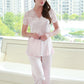16Momme Pure Mulberry Silk Strap V Collar Lace Pajamas Set [SKPA0024]
