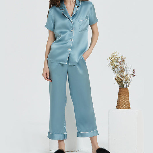 16Momme Pure Mulberry Silk Short Sleeves Notch Collar Pajamas Set [SKPA0011]