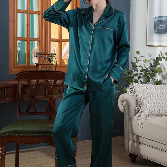 19Momme Pure Mulberry Silk Long Sleeves Notch Collar Pajamas Set [SKPA0003]