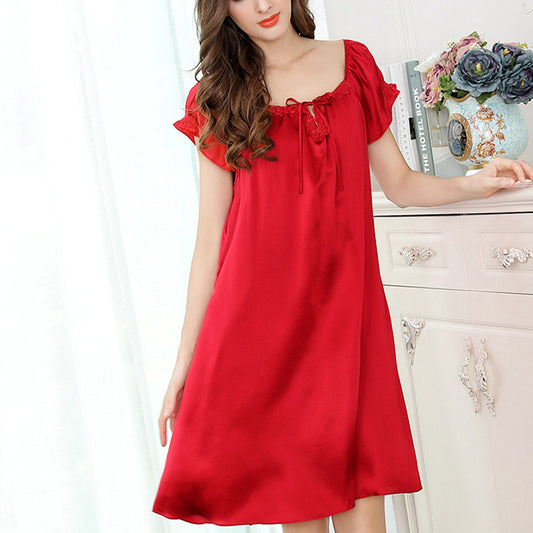 16Momme Pure Mulberry Silk Sweet above Knee Lace Sleepshirt [SKSH0040]