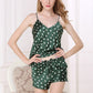 16Momme Pure Mulberry Silk Strap V Collar Printing Pajamas Set [SKPA0038]