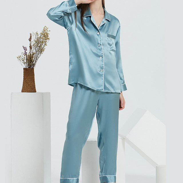 16Momme Pure Mulberry Silk Long Sleeves Notch Collar Pajamas Set [SKPA0007]