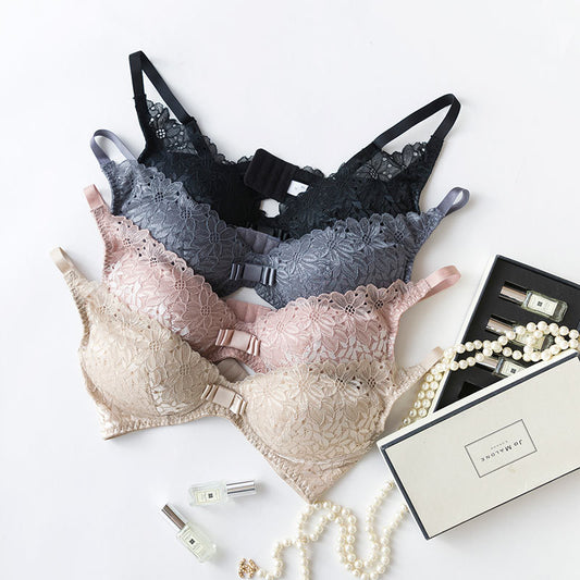 Wireless Sexy Gathered 1/2 Cup Lace Mulberry Silk Bras [SKBR0058]