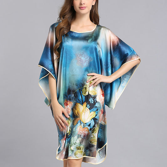 16Momme Pure Mulberry Silk Elegant Mini Printing Sleepshirt [SKSH0052]