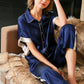 Pure Mulberry Silk Short Sleeves Notch Collar Pajamas Set [SKPA0057]
