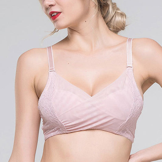 Wireless Sexy Gathered Full Cup Lace Mulberry Silk Bras [SKBR0035]