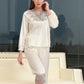 19Momme Pure Mulberry Silk Long Sleeves V Collar Lace Pajamas Set [SKPA0026]