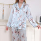 19Momme Pure Mulberry Silk Long Sleeves Notch Collar Printing Pajamas Set [SKPA0002]