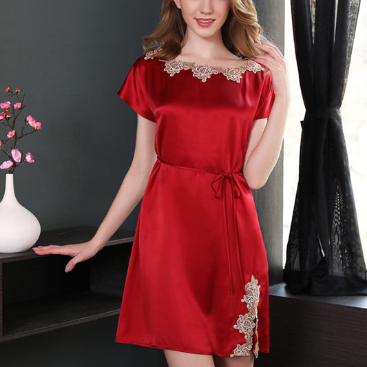 16Momme Pure Mulberry Silk Elegant Mini Lace Sleepshirt [SKSH0065]
