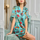 Pure Mulberry Silk Short Sleeves Notch Collar Printing Pajamas Set [SKPA0059]
