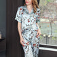 16Momme Pure Mulberry Silk Short Sleeves Notch Collar Printing Pajamas Set [SKPA0063]