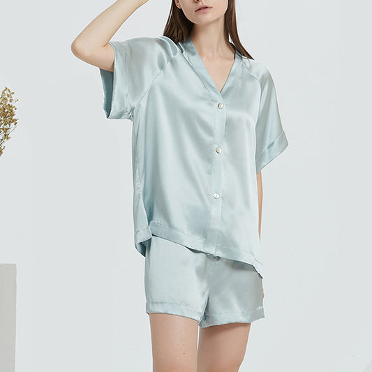 16Momme Pure Mulberry Silk Short Sleeves V Collar Pajamas Set [SKPA0008]