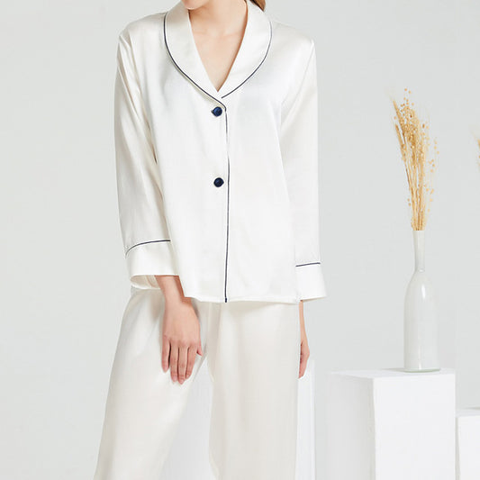 19Momme Pure Mulberry Silk Long Sleeves Notch Collar Pajamas Set [SKPA0006]