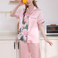 16Momme Pure Mulberry Silk Short Sleeves Notch Collar Printing Pajamas Set [SKPA0017]