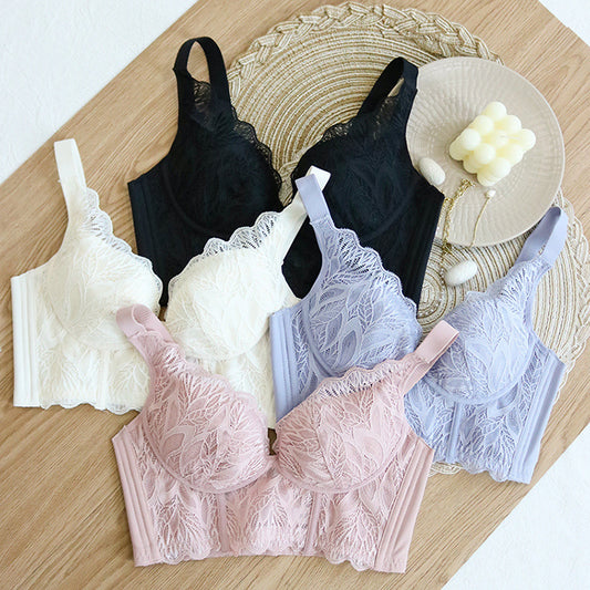 Wireless Elegant Gathered 3/4 Cup Lace Mulberry Silk Bras [SKBR0073]