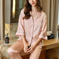 19Momme Pure Mulberry Silk long Sleeves Notch Collar Lace Pajamas Set [SKPA0046]