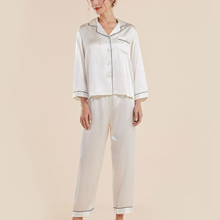 19Momme Pure Mulberry Silk Long Sleeves Notch Collar Pajamas Set [SKPA0013]