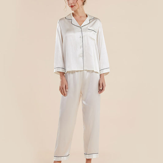 19Momme Pure Mulberry Silk Long Sleeves Notch Collar Pajamas Set [SKPA0013]