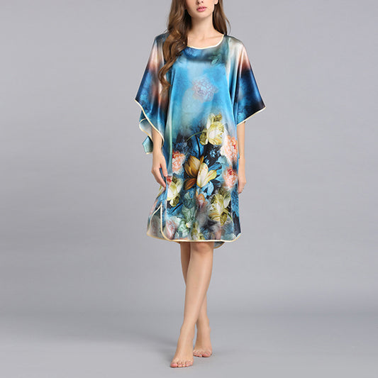 16Momme Pure Mulberry Silk Elegant Mini Printing Sleepshirt [SKSH0052]