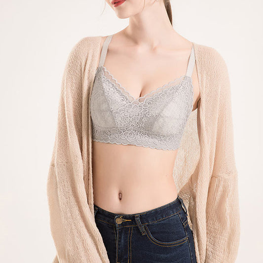 Wireless Elegant Plus Size Minimizer Tank Top Lace Mulberry Silk Bras [SKBR0054]