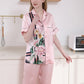 16Momme Pure Mulberry Silk Short Sleeves Notch Collar Printing Pajamas Set [SKPA0017]