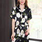 Pure Mulberry Silk Short Sleeves Notch Collar Printing Pajamas Set [SKPA0053]