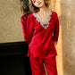 16Momme Pure Mulberry Silk Long Sleeves V Collar Lace Pajamas Set [SKPA0042]