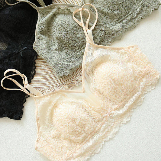 Wireless Sexy Gathered Tube Top Lace Mulberry Silk Bras [SKBR0070]
