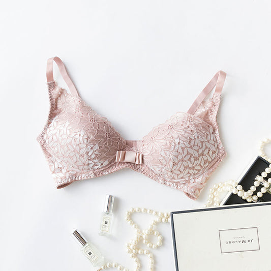 Wireless Sexy Gathered 1/2 Cup Lace Mulberry Silk Bras [SKBR0058]