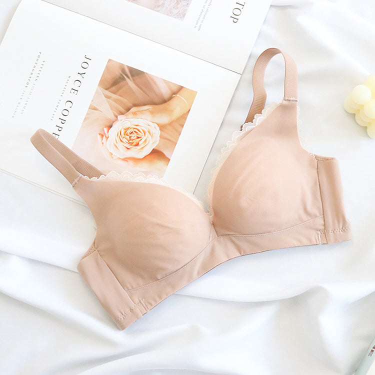 Wireless Cute Gathered 3/4 Cup Lace Mulberry Silk Bras [SKBR0067]