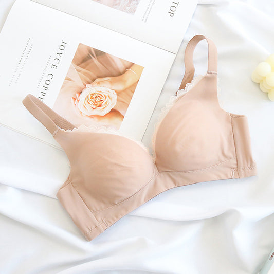 Wireless Cute Gathered 3/4 Cup Lace Mulberry Silk Bras [SKBR0067]