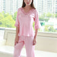 19Momme Pure Mulberry Silk Half Sleeves V Collar Lace Pajamas Set [SKPA0020]