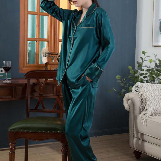 19Momme Pure Mulberry Silk Long Sleeves Notch Collar Pajamas Set [SKPA0003]