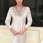 19Momme Pure Mulberry Silk Long Sleeves V Collar Lace Pajamas Set [SKPA0026]