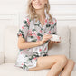Pure Mulberry Silk Short Sleeves Notch Collar Printing Pajamas Set [SKPA0060]