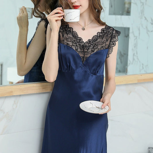 16Momme Pure Mulberry Silk Sexy Above Knee Lace Sleepshirt [SKSH0002]
