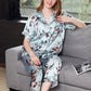 16Momme Pure Mulberry Silk Short Sleeves Notch Collar Printing Pajamas Set [SKPA0063]