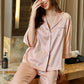 19Momme Pure Mulberry Silk long Sleeves Notch Collar Lace Pajamas Set [SKPA0046]