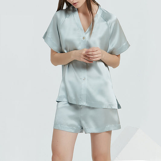 16Momme Pure Mulberry Silk Short Sleeves V Collar Pajamas Set [SKPA0008]