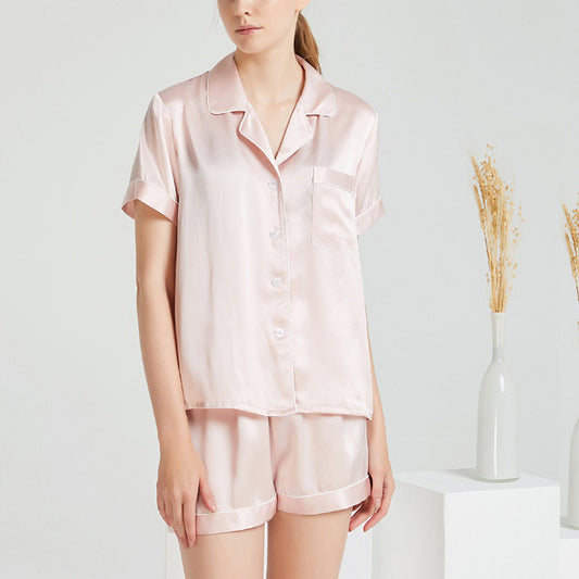 19Momme Pure Mulberry Silk Short Sleeves Notch Collar Pajamas Set [SKPA0009]
