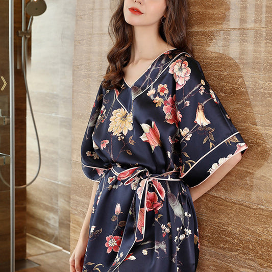 19Momme Pure Mulberry Silk Sweet Above Knee Printing Sleepshirt [SKSH0047]