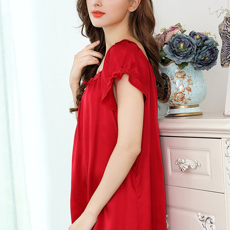 16Momme Pure Mulberry Silk Sweet above Knee Lace Sleepshirt [SKSH0040]
